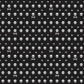 simple skull and heart repeat black