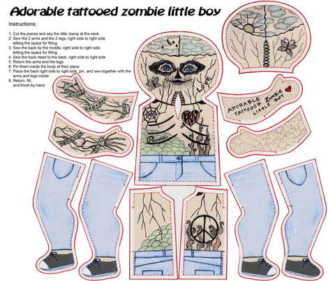 Adorable tattooed zombie little boy fabric by fantazya on Spoonflower - custom fabric