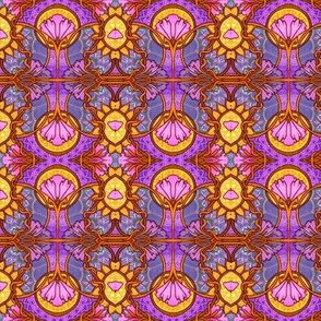 Old Fashioned Art Nouveau Floral Stained Glass Window
