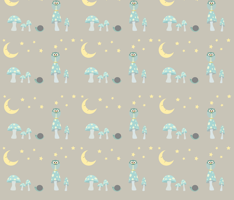 The Owl and the Moon in frosty blues fabric by beccanom on Spoonflower - custom fabric
