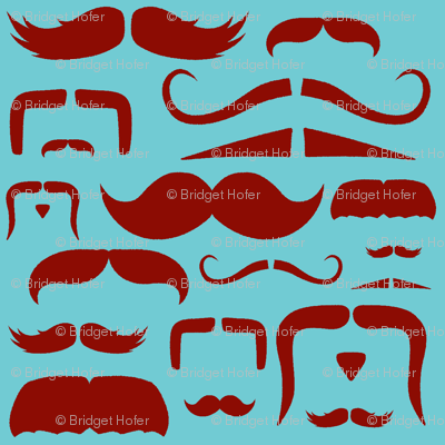 mustache love aqua and red
