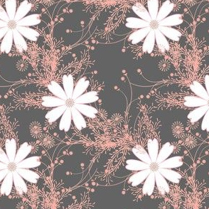 Cosmos with pink sprigs on gray