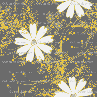 Cosmos Floral in gray and yellow