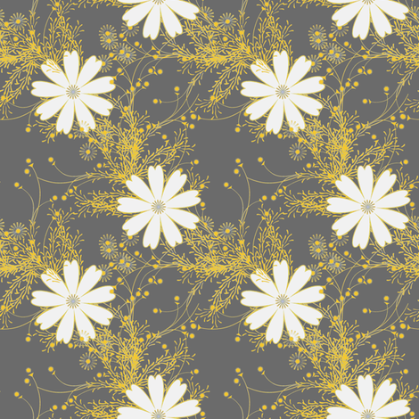 Cosmos Floral in gray and yellow fabric by joanmclemore on Spoonflower - custom fabric