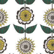 Little doodle flowers Mustard and Teal