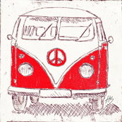 Campervan - Large Wall Decal, Fabric, Wallpaper_red