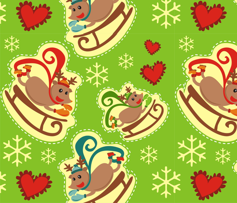 Green Reindeer Sleigh Big fabric by lauralvarez on Spoonflower - custom fabric