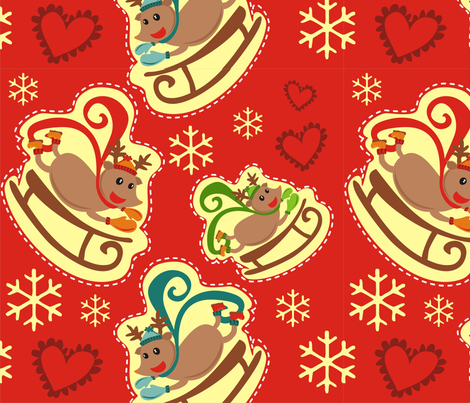 Red Reindeer Sleigh Big fabric by lauralvarez on Spoonflower - custom fabric