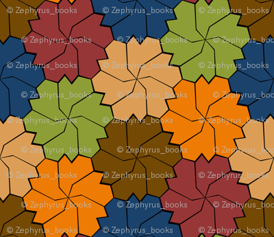 Colorful Floral Tessellated Hexagon - Red, Blue, Brown, Orange, Green