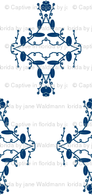 White and Navy Damask