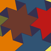 Stars - Brown, Green, Yellow, Red and Blue on Dark Blue Background