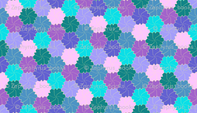 Colorful Floral Tessellated Hexagon - Blue, Pink, Pale Purple, Dark Purple