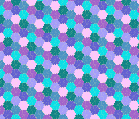 Colorful Floral Tessellated Hexagon - Blue, Pink, Pale Purple, Dark Purple fabric by zephyrus_books on Spoonflower - custom fabric