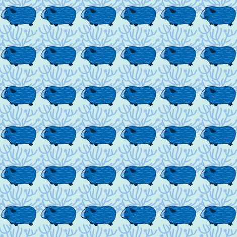 Guinea pig & a bush (Blue) fabric by strawberry_fields_ on Spoonflower - custom fabric