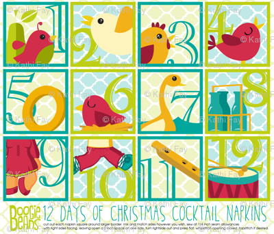 12 days of Christmas Cocktail Napkins