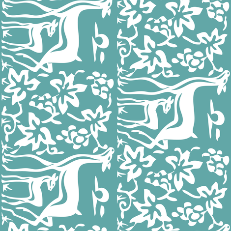 deer-grapes-close-vector-white-TURQUOISE-180 fabric by mina on Spoonflower - custom fabric