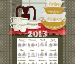 2013 Calendar Towel - Pyrex Still Life 27x18"