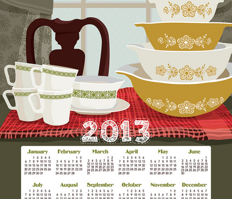 2013 Calendar Towel - Pyrex Still Life 21x18"