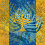 Menorah Panels- Abstract Large Blue Gold