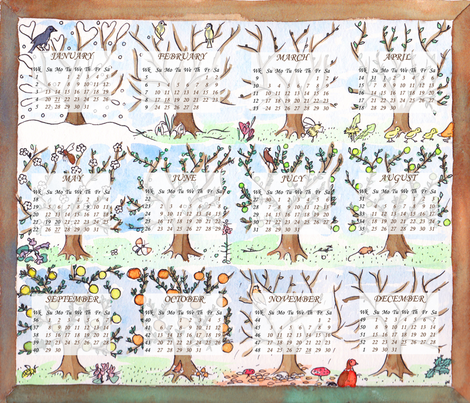 Apple tree 2013 calendar fabric by zandloopster on Spoonflower - custom fabric