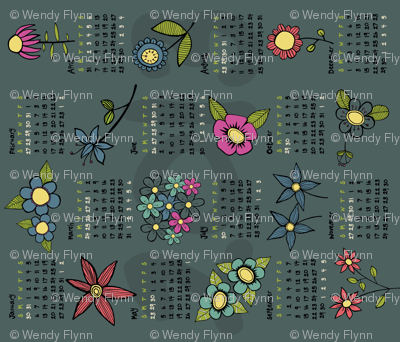 2013 Flowery calendar tea towel