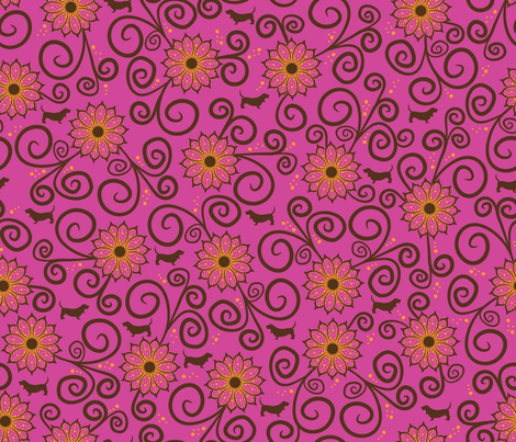 Samba Bassets Floral (Pink) fabric by robyriker on Spoonflower - custom fabric
