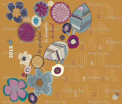 Kind thoughts tea towel calendar 2013