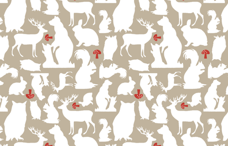 Woodland Animals Large Taupe fabric by emma_smith on Spoonflower - custom fabric