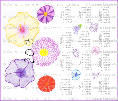 2013 Garden in Crayon Tea Towel