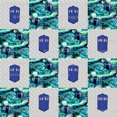 Starry Night + Old Fashioned Police Box Patchwork Quilt Blocks