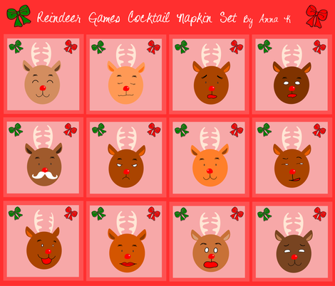 Reindeer_Games_Cocktail_Napkins fabric by annakim1996 on Spoonflower - custom fabric
