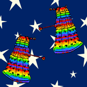 Rainbow Daleks on TARDIS Blue with White Stars