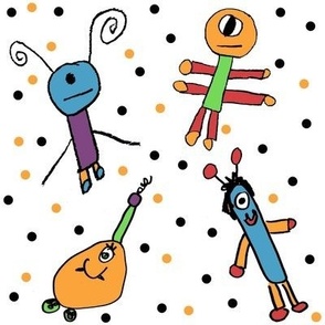 Cute Monsters Polkadots Fabric