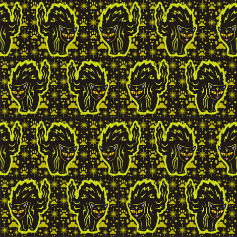 The Colorful Ms. Tibbe a Black Cat in Dusty Lime fabric by 3catsgraphics on Spoonflower - custom fabric