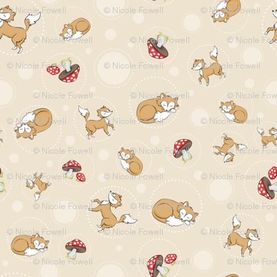 Sassy Fox - Fox and toadstool on neutral