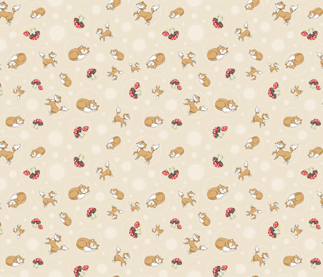 Sassy Fox - Fox and toadstool on neutral fabric by eveningsongink on Spoonflower - custom fabric