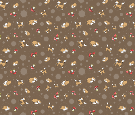 Sassy Fox - Fox and toadstool on chocolate fabric by eveningsongink on Spoonflower - custom fabric