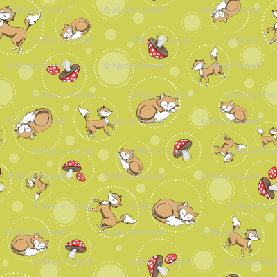 Sassy Fox - Fox and toadstool on green