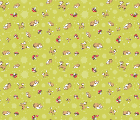 Sassy Fox - Fox and toadstool on green fabric by eveningsongink on Spoonflower - custom fabric