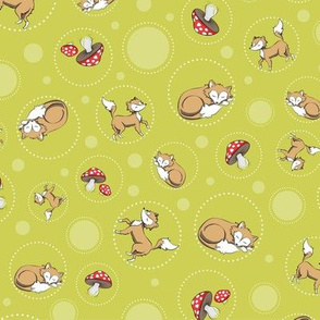 Sassy Fox - Fox and toadstool on green