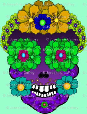 Flower Skull with blue background