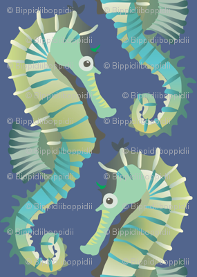 Seahorses on parade (dark blue)