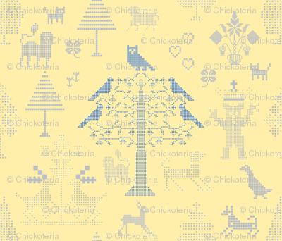 Cream and Blue  Cross Stitch