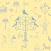Cream and Blue  Cross Stitch