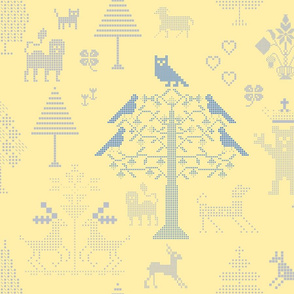 Cream and Blue  Cross Stitch