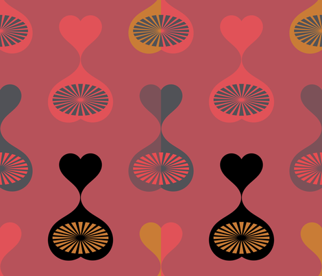 Mid Century Modern Hearts (Red Violet) fabric by chickoteria on Spoonflower - custom fabric