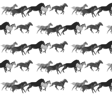 Galloping Horse Herd black and white watercolor fabric by ravenwoodstudiodesigns on Spoonflower - custom fabric