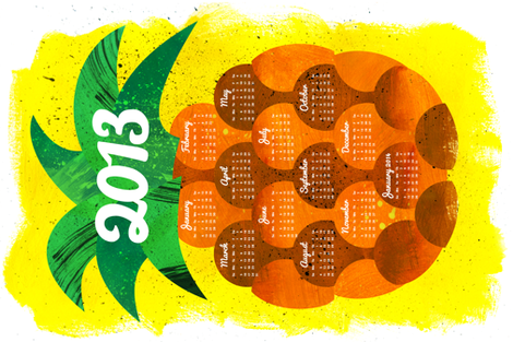 2013 Pineapple Tea Towel Calendar (sized for Linen Cotton) fabric by aldea on Spoonflower - custom fabric