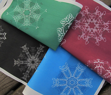 Calligraphic Christmas snowflakes on red