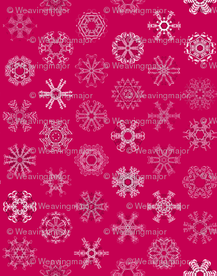 Calligraphic Christmas snowflakes on red